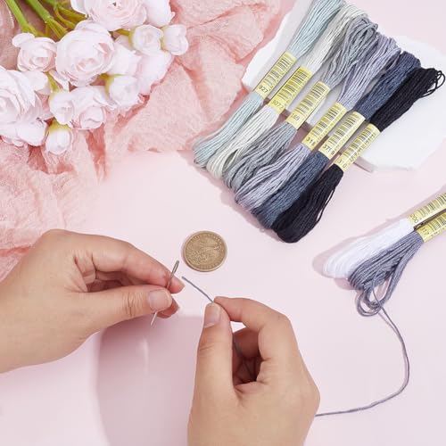 Image of 1 Box 65.6 Yards 8 Skeins 6 Strands Gray Embroidery Cotton Floss Cross Stitch Thread Assorted Friendship Bracelet Variegated Yarn Gradient String Bulk for Hand Sewing Making Crochet Weaving