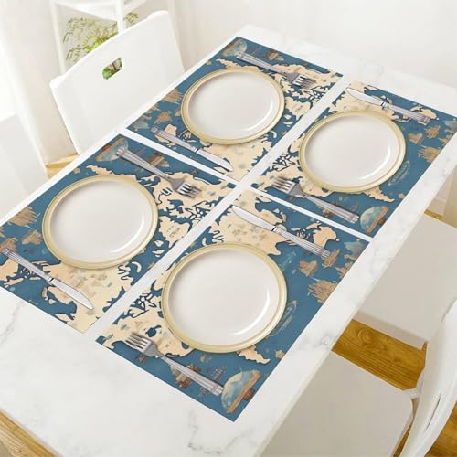 Set de table cuisine imprimé mappemonde pour repas en terrasse