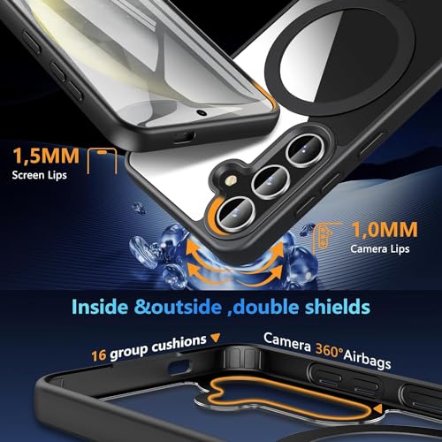 Image of DIZORO Samsung S24 fe case,Compatible with MagSafe, Non Yellow Military-Grade Drop Protection & Hard PC Back Cover Slim Transparent Anti-Scratch Shockproof Phone Case (Magsafe Black)