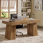 Tribesigns 55" Executive Desk, Wooden Office Desk with Double Pedestal, Modern Simple Computer Writing Table for Home Office, Light Brown - Image 4