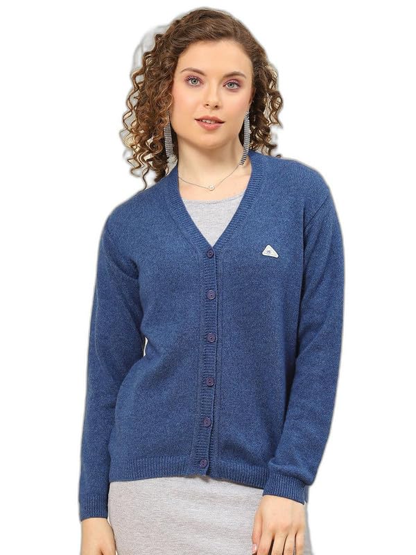 monte carlo Women's Regular Fit Cardigan | Solid Pattern with Button Closure | Full Sleeve V-Neck Cardigan for Women Blue S (Pack of_1)-picture-41