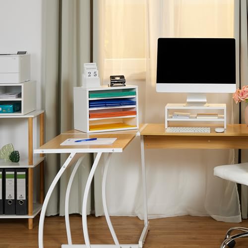 Elevador pantalla ordenador para escritorio con compartimento de madera Relaxdays 3