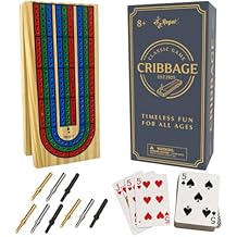 Regal Games Cribbage Board Game Set w/Storage - Fun Table Game with Wooden Board for Adults & Kids - 9 Metal Pegs, Deck of Playing Cards & 2-4 Player Games - Ideal for Game Night, Travel Ages 8+