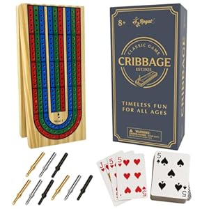 Regal Games Cribbage Board Game Set w/Storage - Fun Table Game with Wooden Board for Adults & Kids - 9 Metal Pegs, Deck of Playing Cards & 2-4 Player Games - Ideal for Game Night, Travel (Ages 8+)