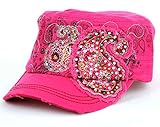 Paisley Rhinestone Embroidered Womens Fashion Cadet Military Hat Cap