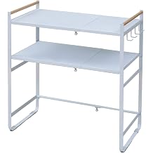 Yamazen DRR-732SWH Range Top Rack, Extendable Width, 15 Levels of Shelf Height, 2 Shelves, Includes Hooks, Width 18.1-28.7 x Depth 14.0 x Height 27.6 inches 46-73 x 35.5 x 70 cm, Assembly