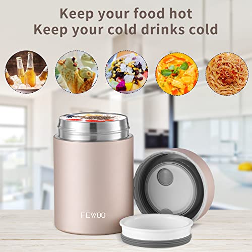 Fewoo Soup Thermos,Food Container For Hot Cold Food, Vacuum Insulated Stainless Steel Lunch Box For Kids Adult,Leak Proof Food Jar For School Office Picnic Travel Outdoors (Champaign Golden 13.5 Oz) #TOP2