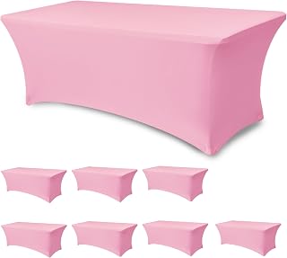 Table Cover for 6 Foot Rectangle Tables-8 Pack Pink Fitted Stretch Tablecloth-Elastic Spandex Tablecloths for Party, Wedding, Vendor Booth Display, Banquet Buffet Event, Craft Trade Show