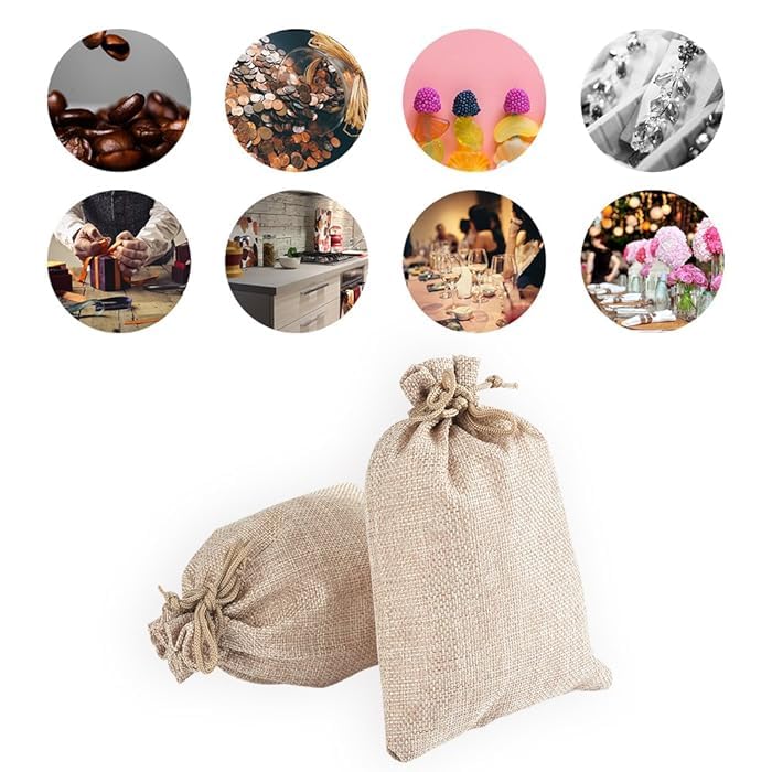 Image of DEERA Jute Drawstring Gift Bag - Brown - 10x14cm - Pack of 10