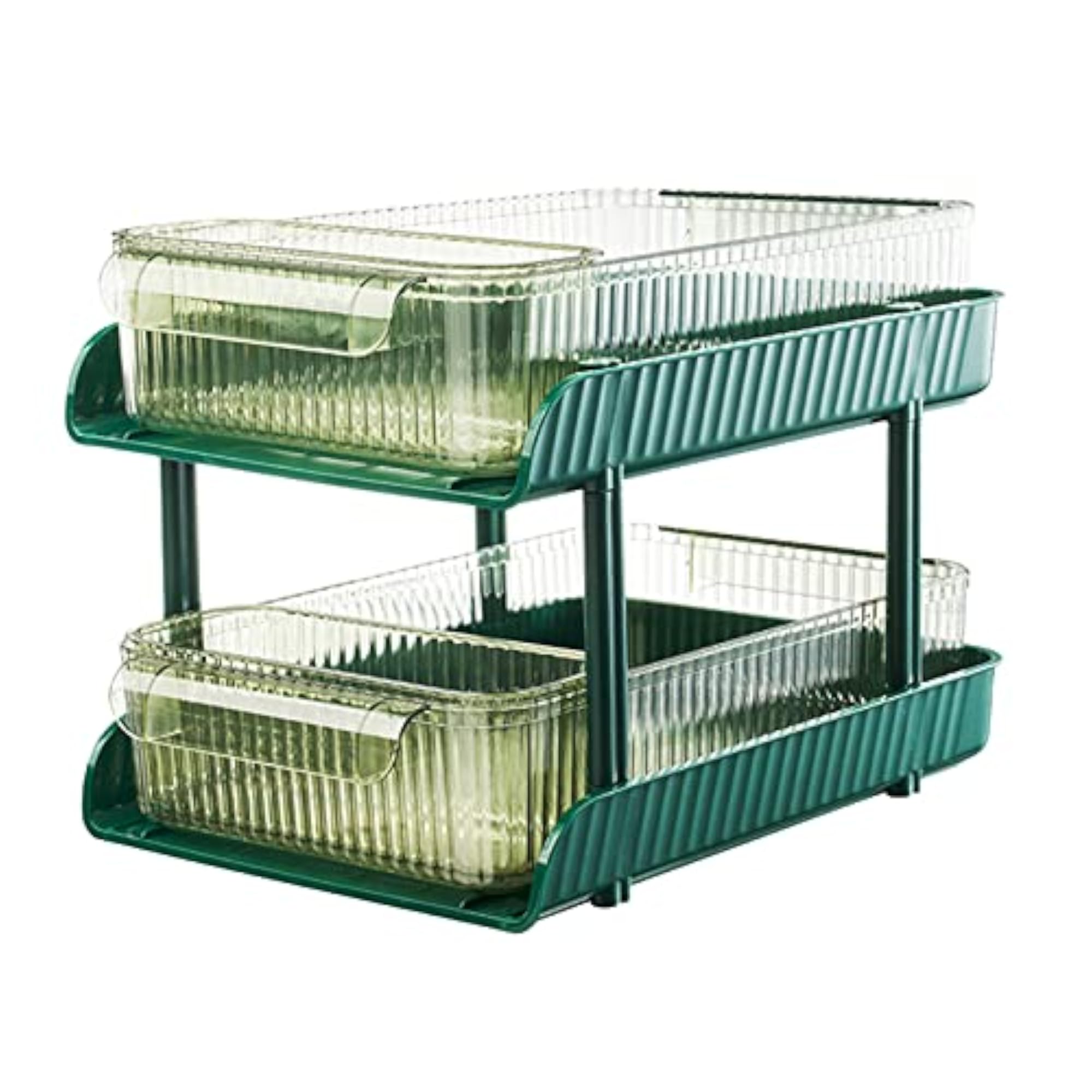 Desktop Organizer Storage with 2 Small Storage Boxes, Olive Green