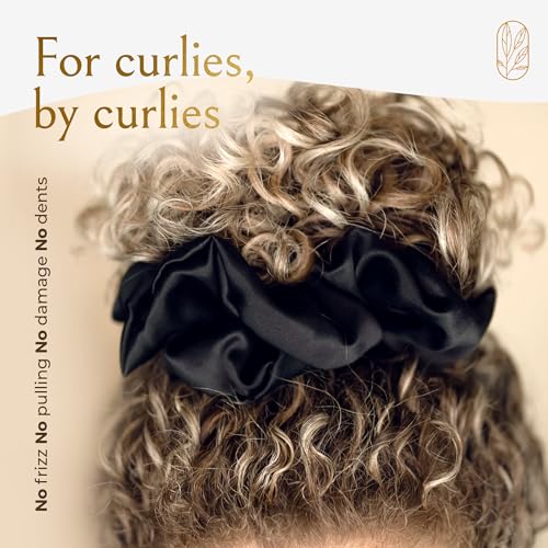 Image of Silk Scrunchies for Women Ponytail Holders - Oversized Mulberry Silk Scrunchies - Extra Large No Damage Hair Ties for Curly, Thick, and Thin - Hair Accessories for Women - Black, XL By Curlfriend