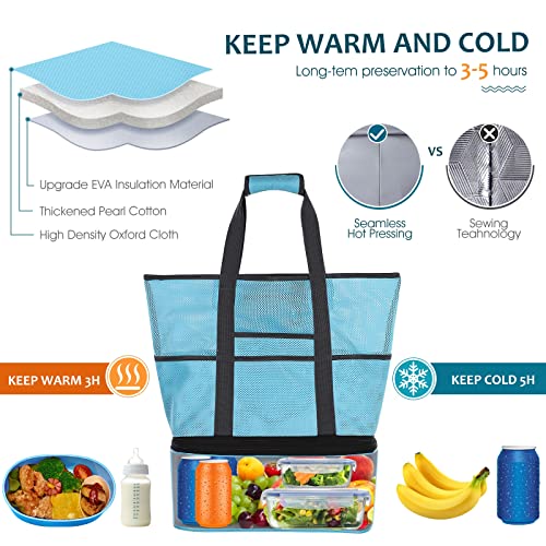 Mesh Beach Tote Bag Cooler: Waterproof Sandproof Extra Oversized 42L XL Large Pool Bags with Insulated Detachable Cooler Women Men Lightweight Family Foldable Totes Travel Swim Toy - Image 4