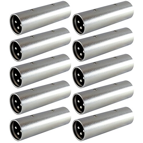 GLS Audio XLR Male Coupler Gender Changer XLR-M Mic Barrel Mike Adapter - 10 PACK