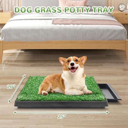 Image of 25 inch x 20 inch Dog Grass Pad with Tray, 3PCS Washable Artificial Grass Pee Pads | For Indoor Dog Potty, Portable Reusable Pet Toilet for Small /Medium Dogs, 3-Layer System
