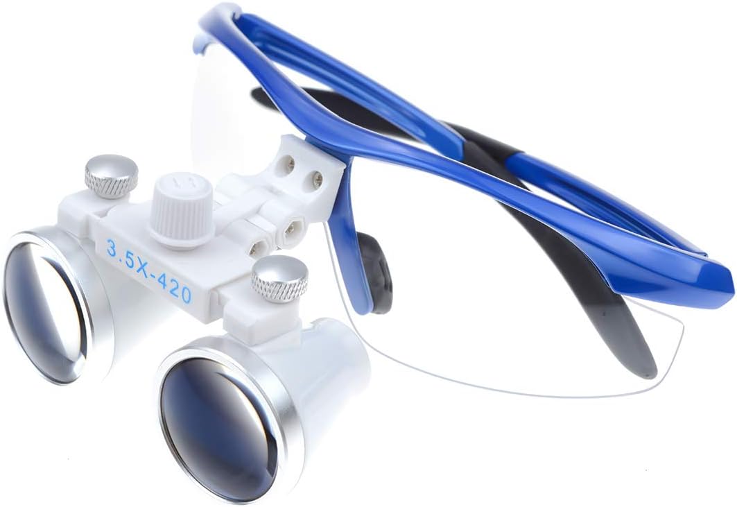 Bestlife 3.5x420mm Dental Medical Binocular Loupes with Head Light Lamp (Blue)