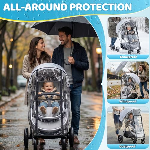 Image of Universal Stroller Rain Cover, Rain Cover for Stroller with Clear Vision, Waterproof Baby Travel Weather Shield with Breathable Ventilation and Easy Access, Thick EVA & PVC Protect from Dust and Snow
