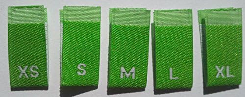 Mixed Lot of 100 pcs LIME GREEN Woven Clothing Sewing Labels, Size Tags - XS S M L XL (20 pcs each size)