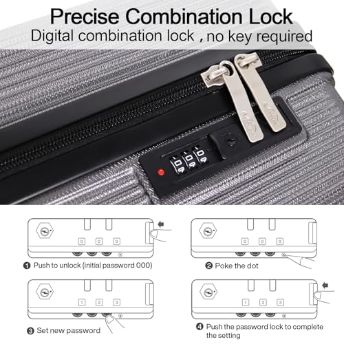Image of Luggage Sets 3 Piece (20 /24 /28 inch)-Carry On Suitcase-Suitcase With Wheels-PC+ABS - Hardside Spinner Travel Luggage, Black, 6 Pcs Set, Hardside Luggage Sets With Spinner Wheels (GREY)