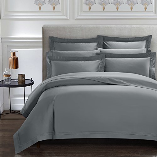 Casa Bolaj Designed To Dream Triomphe Collection 3 Pieces Do Not Include Filling Grey Color Queen Size Duvet Cover Set 100% Egyptian Cotton Sateen 400 Thread Count Luxury Handcraft(Grey,Queen) #TOP4