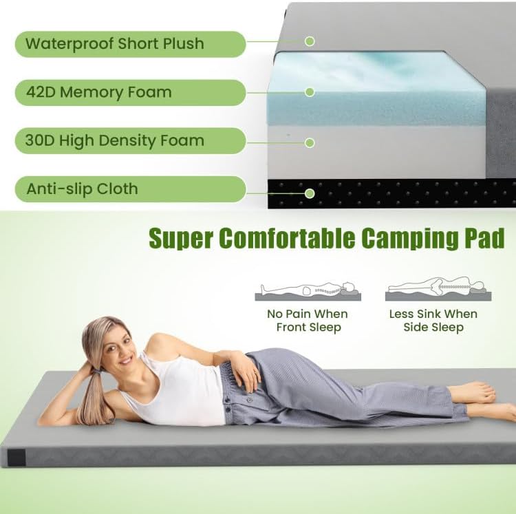 Indoor Outdoor Sleeping Mat with High Density Foam Cushion and Carrying Bag, Lightweight Camping Mat for Hiking Travel Backpacking, Extra Thick Comfortable Sleeping Pad with Durabl