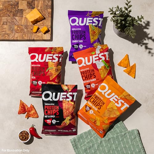 Image of Quest Nutrition Tortilla Style Protein Chips, Hot & Spicy, 19g of Protein, 4g Net Carbs, High Protein, Gluten Free, 1.1 Ounce, 4 count