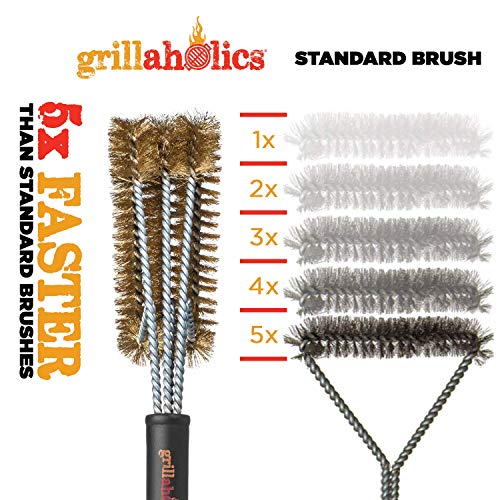 Grillaholics Essentials Brass Grill Brush - Softer Brass Bristle Wire Grill Brush For Safely Cleaning Porcelain And Ceramic Grates - Lifetime Manufacturer's Warranty #TOP6