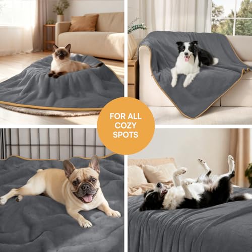 Image of Waterproof Pet Blanket, Liquid Pee Proof Dog Blanket for Sofa Bed Couch, Reversible Sherpa Fleece Furniture Protector Cover for Small Medium Large Dogs Cats, Grey+Beige X-Large(85 inch x 57 inch)