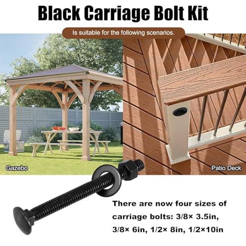 Image of CNQLIS 1 /2 Inch x 8 Inch Carriage Bolt Kit - Includes 12 Bolts, 12 Washers, 12 Nuts + 1 /2 Inch x 12 Inch Auger Drill Bit, Hex Shank 1 /2 Inch - Complete Hardware Set for DIY Projects