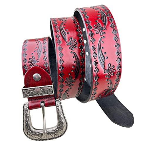 Ceinture en cuir pleine fleur véritable style western avec gravure florale