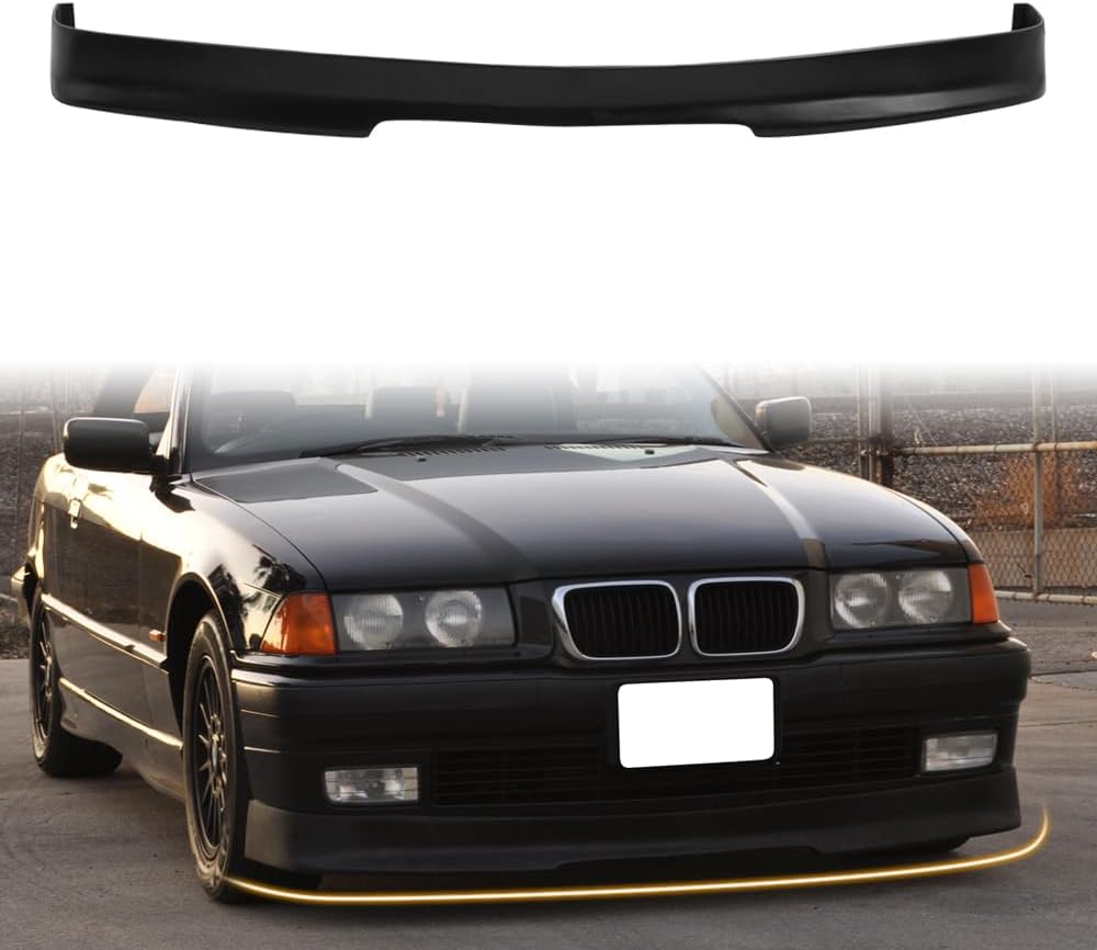Front Bumper Lip Spoiler, Compatible with 1992-1998 BMW E36 3 Series (Not Fit M3), PU Black Ikon Style Add-on Front Splitter Air Dam Chin Protector