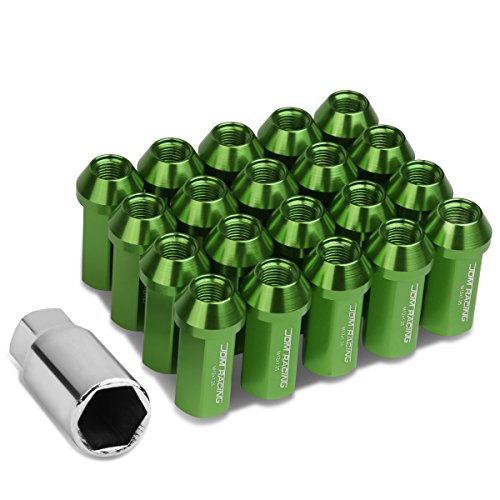 DNA MOTORING LN-ZTL-9019-125-GN 20Pcs M12 x 1.25 Close End Wheel Lug Nuts w/Deep Drive Extension Adapter, 25mm OD/50mm H, Green