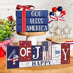 4th of July Decorations Wooden Table Sign Summer Decorations Patriotic Independence Day Memorial Day Decorations Reversible Double sided Different Theme Farmhouse Tabletop Centerpiece Decor