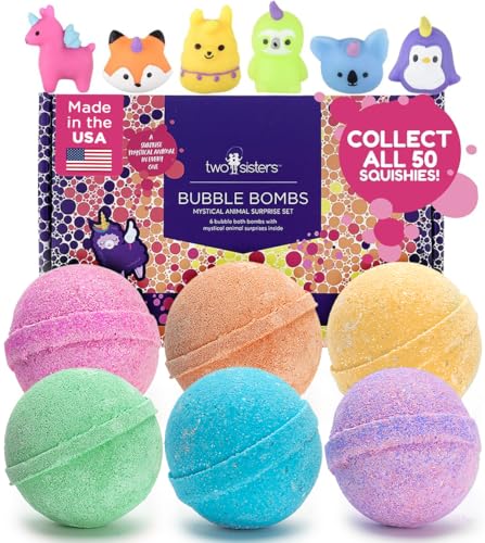 Mystical Bath Bombs for Girls and Boys with Surprise Toys Inside (6 Pack) - Large Bubble Bath Bombs for Kids - Fruity Scents, Fizzies, Made in USA, Mystic Animal - Ideal Holiday Gift by Two Sisters