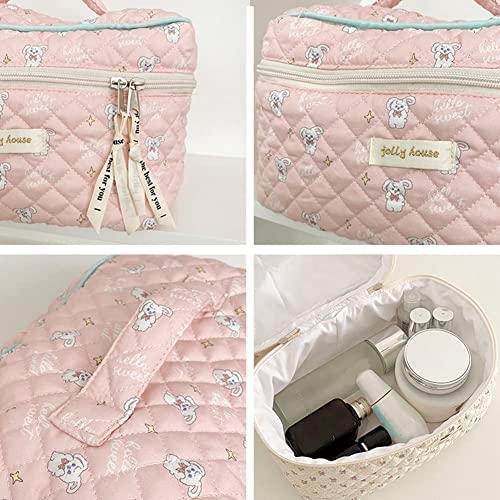 Cessfle Kawaii Cotton Makeup Bag Large Travel Cosmetic Bag Quilted Coquette Makeup Pouch Aesthetic Floral Toiletry Bag #TOP6