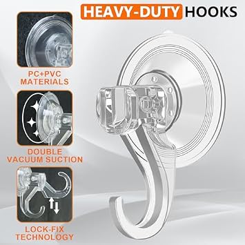 KORCCI Shower Suction Cup hooks2pc+Suction Cup hooks12pc