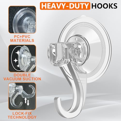 Image of KORCCI Suction Cup Hooks for Shower-Max Load 10 LB, No Trace, Reusable & Removable, Small Clear Suction Hooks, for Tile, Glass, Window, Kitchen, Bathroom, Christmas Decor, Wreath, Lights, 2 Pack