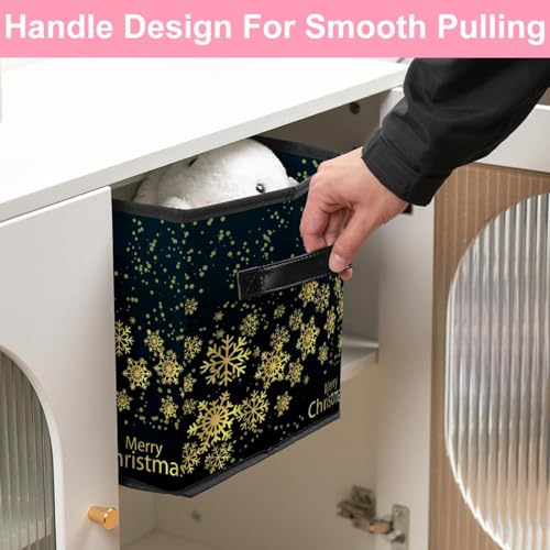 Bacs de rangement pliables avec poignées au design flocon doré de Noël