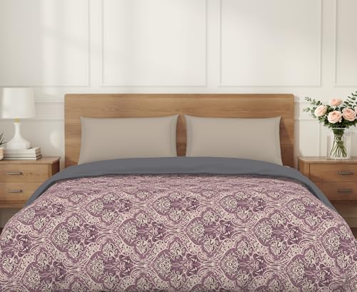 Image of Welspun Arlo Double Bed Quilt Comforter, 2-in-1 Reversible, Lightweight AC Quilt Blanket, Soft Breathable Microfiber for All Seasons & Winter Use, 200x200 cm Double Bed Quilt, Dark Violet