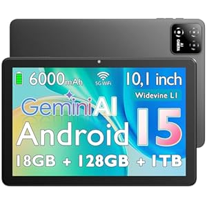 Tablet 10 Inch, Android 15 Tablet Gemini AI, 18GB RAM + 128GB ROM + 1TB TF-Kaart, Octa-Core, 1280x800 HD IPS Touchscreen, 6000mAh Accu, Widevine L1, 5G-WiFi & BT 5.0, Dubbele Camera Z50