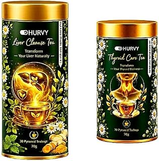 HURVY Liver Cleanse and Thyroid Care Herbal Tea, Pyramid Teabags, Pack of 2, 70 g Each | Natural Blend