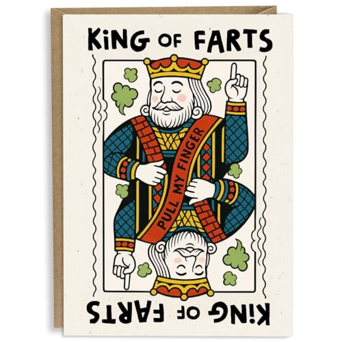Funny Fathers Day Card for Dad - King of Farts - From Son or Daughter - Birthday or Fathers Day Card for Husband Grandad or Men - Pull My Finger Joke