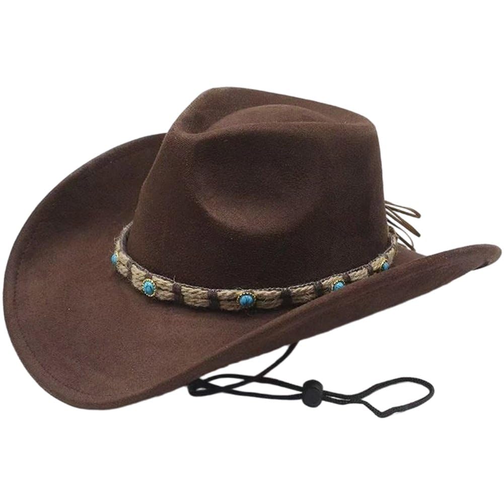 Sofezdo Western Cowboy Hat Vintage Suede Wide Brim Felt Hat Retro Style Adjustable Cowgirl Hats for Men Women