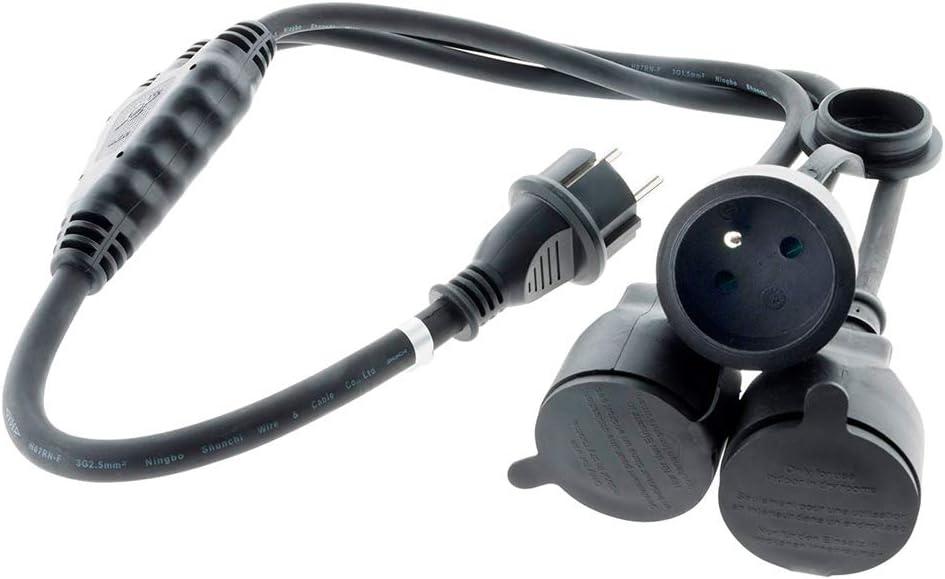 Inotech 193417 - Triple head extension for building site HO7RNF 16A 3G1,5mm² Black 80cm