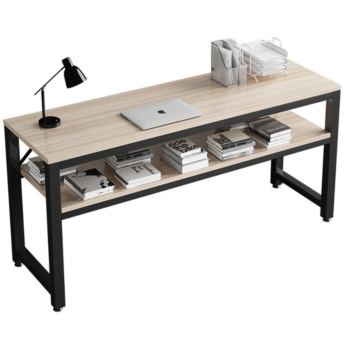 Momozone Study Table Computer Desk Writing Table for Home Office Bedroom Room, Modern Simple Style Laptop Table for Study, with Storage Tier