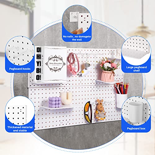 58 Pieces Pegboard Organizer Kits Pegboard Wall Panel Plastic Pegboard Mount Display With Pegboard Accessories Include Storage Boards Buckets And Hooks For Craft Room Garage Kitchen Office (White) #TOP2