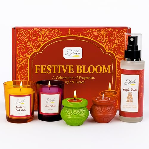 Image of D'Velas Festive Bloom Gift Hamper | Scented Candle, Room Freshener & Decorative Diyas | Premium Fragrance & Holiday Decor Gift Box for Home, Office, Friends, Family & Corporate Gifting