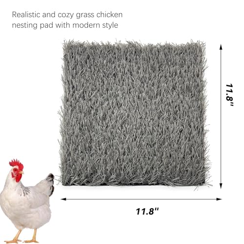 Image of Chicken Nest Pads Washable,4 Pack Nesting Pads for Chicken Coop,11.8X11.8 Inch Artificial Grass Mat Egg Laying Mats Reusable Rug Turf Poultry Habitat Bedding (Grey)