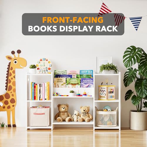 SpaceAid 6-in-1 Bookshelf Storage Organizer, Montessori Bookcase for Toddlers, Wooden Book Rack Shelf Cabinet Furniture for Kids Rooms, Playroom, Nursery and Classroom, 45.6“ Wide, White - Image 5
