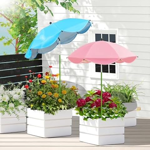 MJZ 2 Pack Plant Umbrellas for Outdoor Plants, 26" Garden Umbrella for Plants with Adjustable Angle, Plant Umbrella Provide Shade for Outdoor Plants Flower Pot Planting Beds (Pink, Blue) Cover