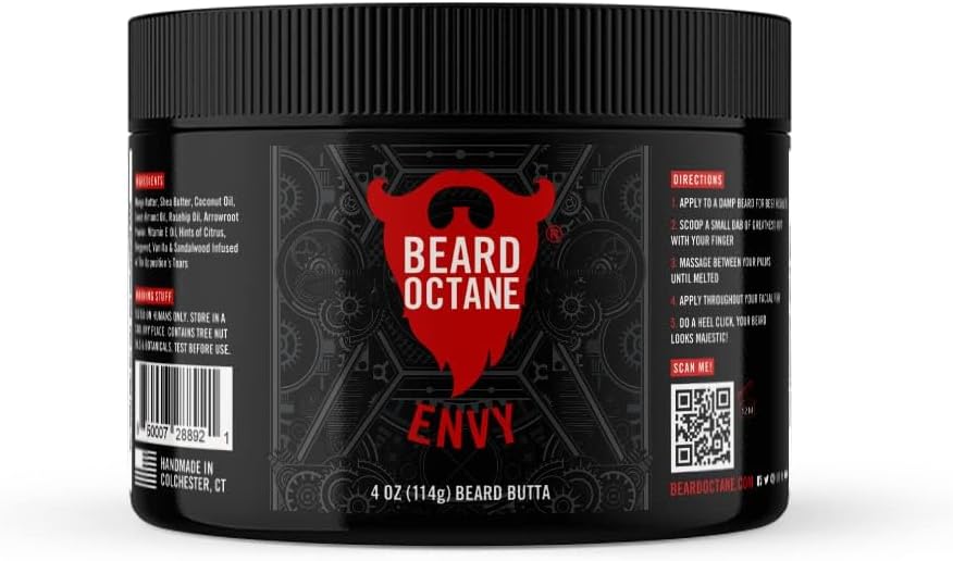 Beard Octane Beard Butter for Men – Envy (Cologne: Citrus, Bergamot, Vanilla) – Softens & Conditions Beards With Shea – 4oz
